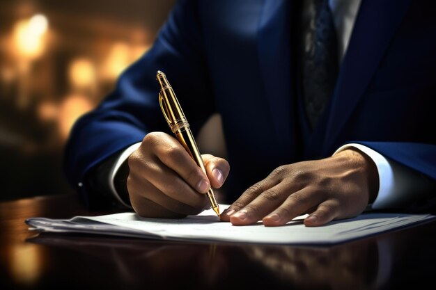 Photo l'homme en costume bleu écrivant sur le papier