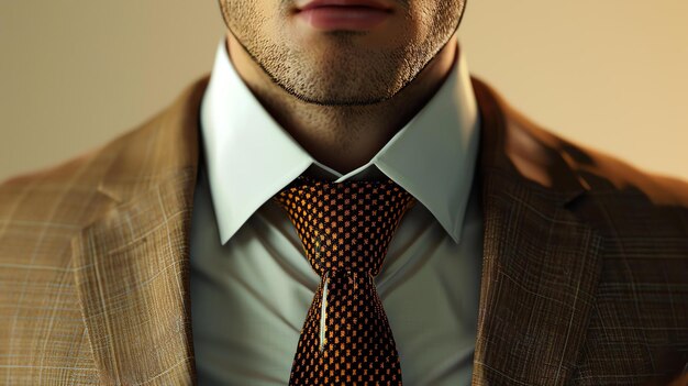 Un homme en costume brun et cravate il regarde la caméra avec une expression sérieuse