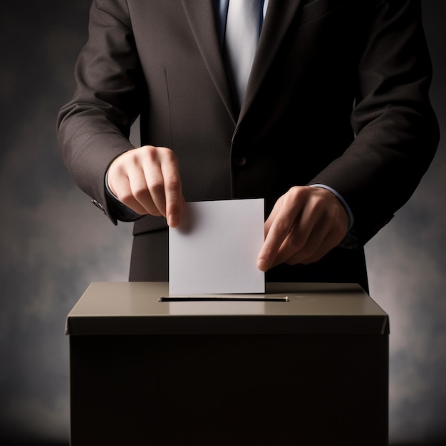 un homme en costume est en train de voter dans une boîte dans le style d'un fond mat