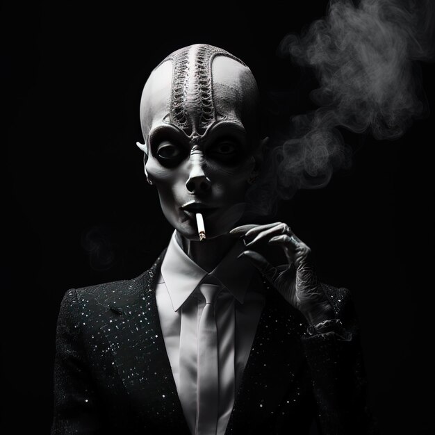 Photo un homme en costume fumant une cigarette avec une cigarette dans la bouche