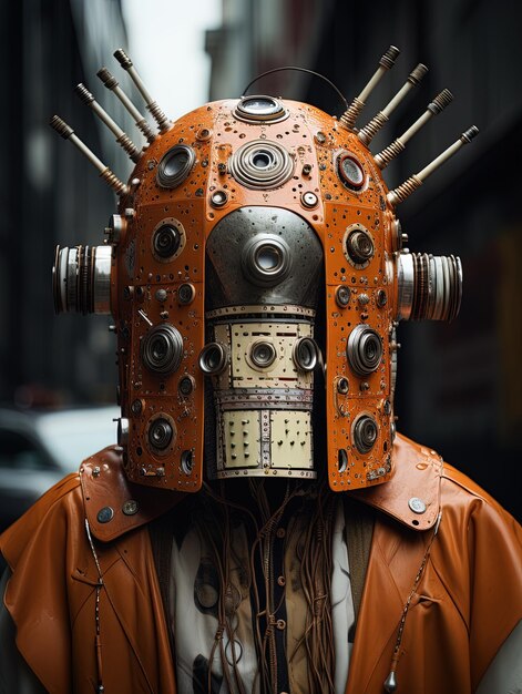 un homme en costume avec une horloge sur le visage