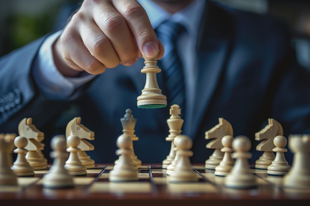 Homme en costume jouant aux échecs