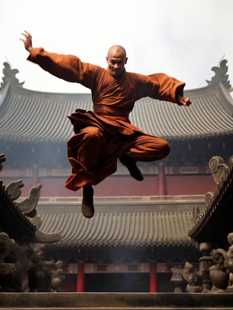 Photo un homme en costume de moine saute en l'air.