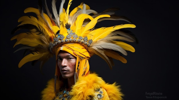 Un homme en costume d'oiseau avec une plume jaune