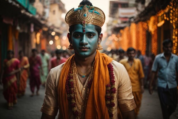 Photo un homme en costume religieux dans une rue de l'inde