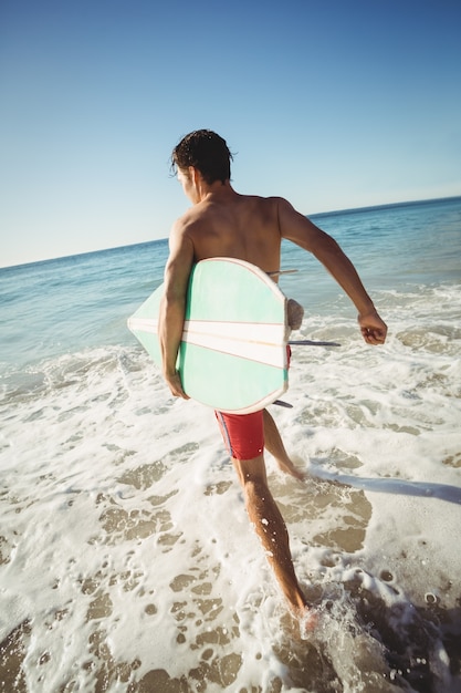 Homme, courant, plage, seul