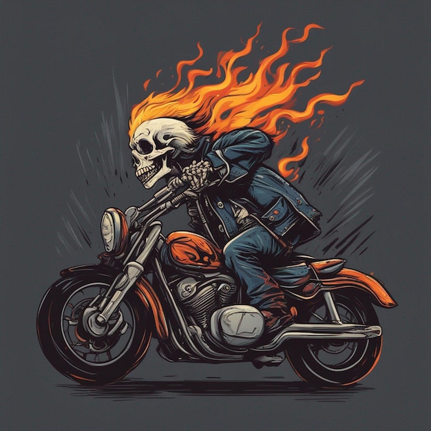 Homme à crâne avec design de t-shirt de moto de feu