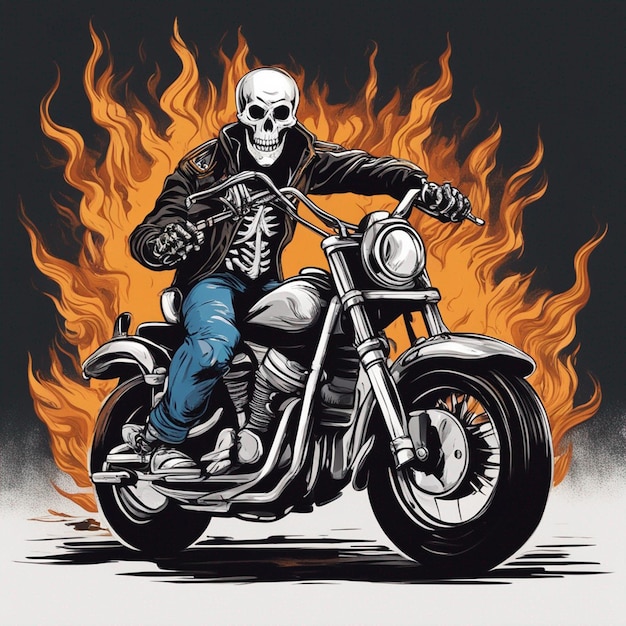 Photo homme à crâne avec design de t-shirt de moto de feu