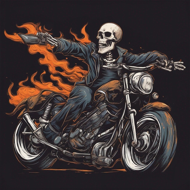 Homme à crâne avec design de t-shirt de moto de feu