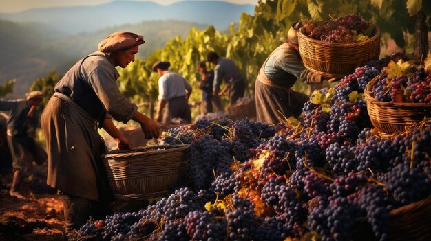 Un homme cueille des raisins. Des raisins bleus dans les vignobles pour faire du vin.