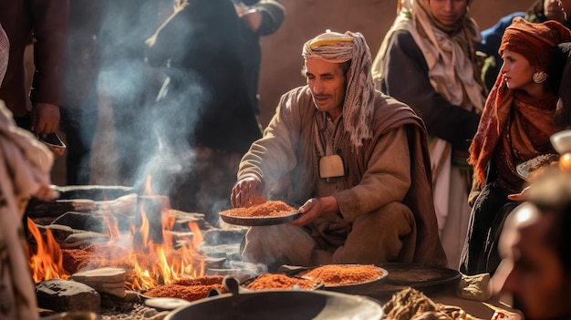 Un homme cuisinant avec une femme devant lui.