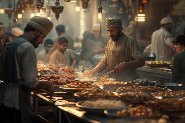 Un homme cuisine devant une foule de gens.