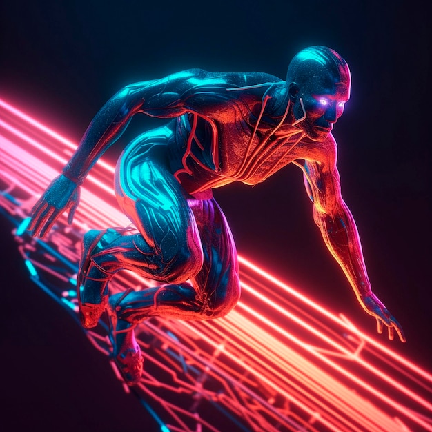 Photo homme cyborg néon sur le sport