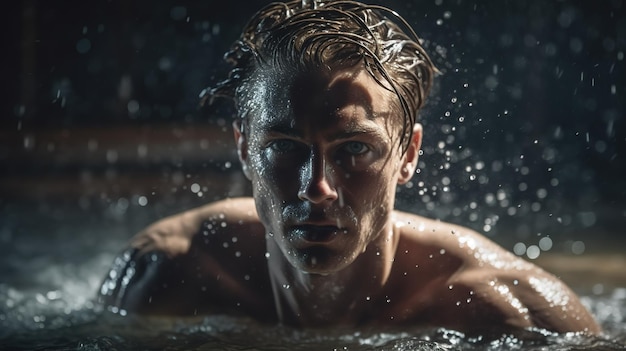 Un homme dans une baignoire avec des bulles en arrière-plan