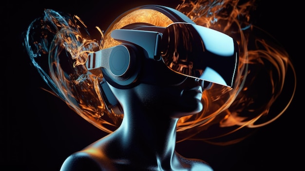 Homme dans un casque vr sur fond de réalité virtuelle technologies futures cyberattaques génératives ai