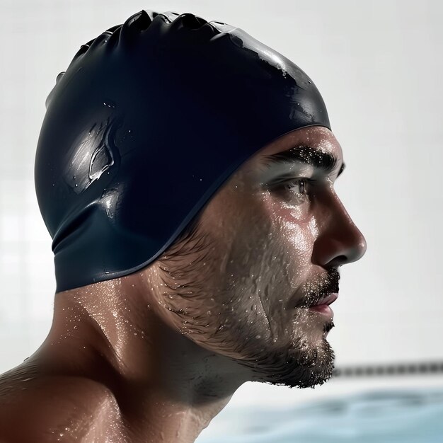 Photo un homme dans une casquette de natation est dans une piscine avec de l'eau éclaboussant autour de lui