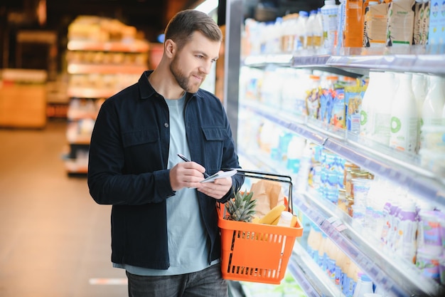 Homme dans le client d'épicerie de supermarché