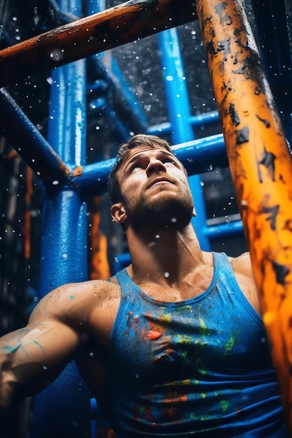 Photo un homme dans un débardeur bleu