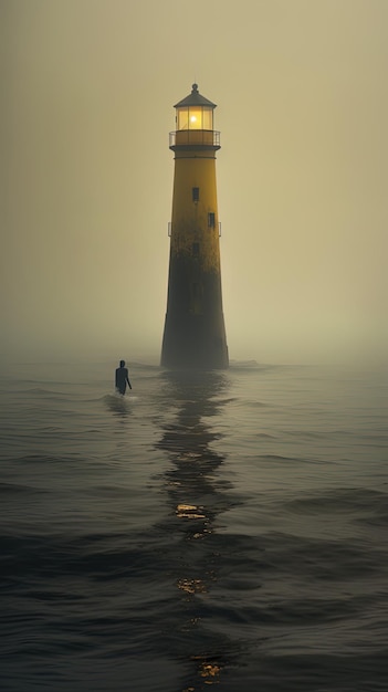 un homme dans l'eau avec un bateau dans l'eau