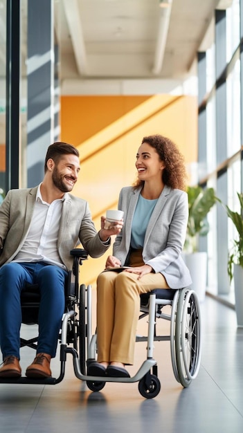 un homme dans un fauteuil roulant avec une femme assise dans un chaise roulante