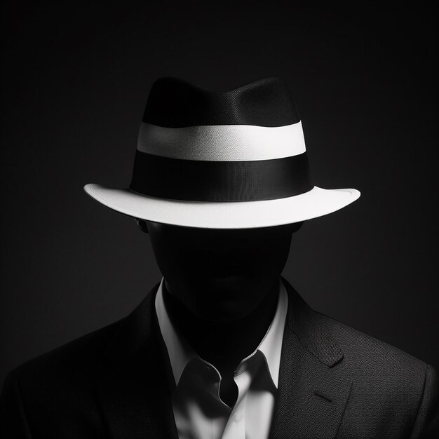 un homme dans un fedora porte un chapeau avec une bande blanche