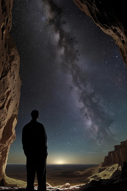 L'homme dans la grotte regardant l'univers