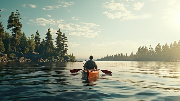 un homme dans un kayak patauge dans l'eau