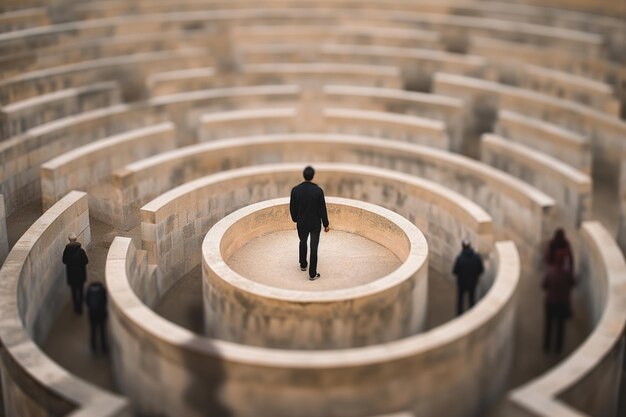 Photo l'homme dans un labyrinthe complexe