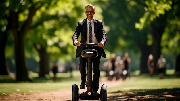 homme dans le parc avec scooter