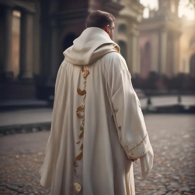 Photo un homme dans une robe avec une croix d'or sur le dos