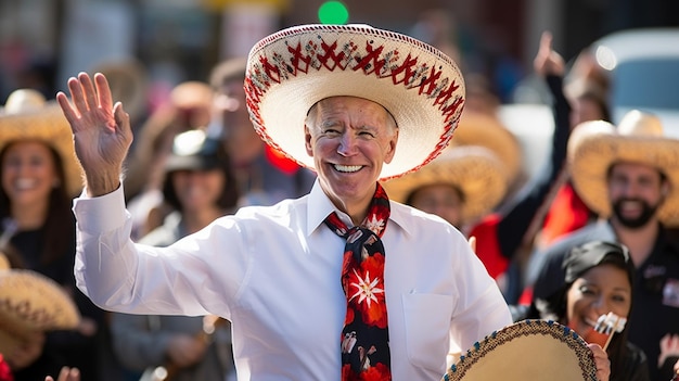 Un homme dans un sombrero se tient devant une foule de gens