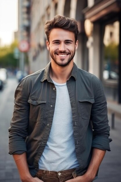 un homme debout au bord d’une rue