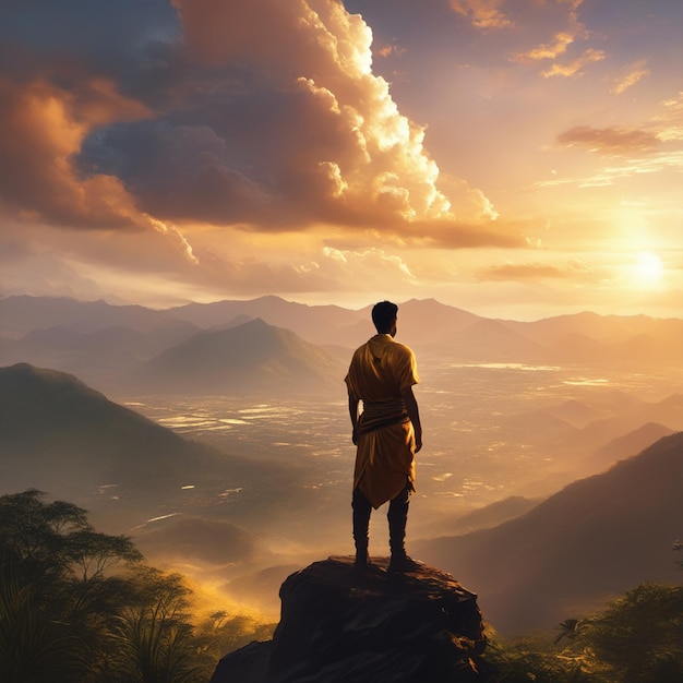 Photo un homme debout au milieu de la montagne