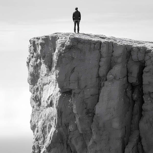 Un homme debout au sommet d'une falaise