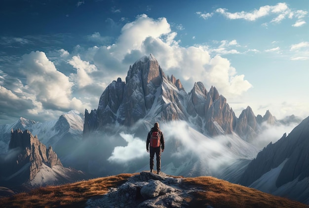 homme debout au sommet des montagnes de dolomite