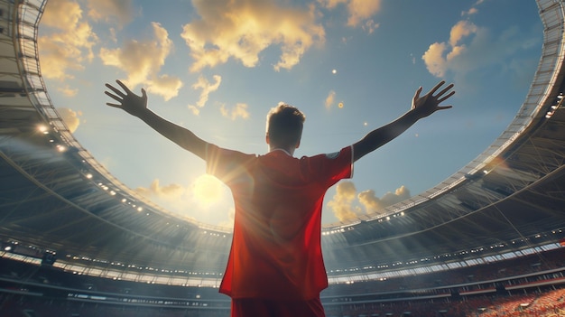 Un homme debout avec les bras ouverts dans le stade