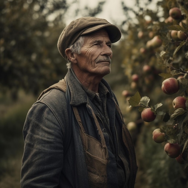 Photo un homme debout à côté de pommes
