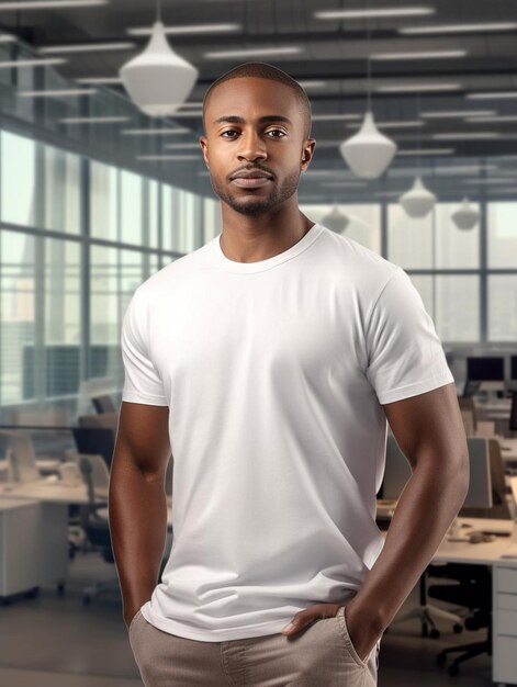 Photo un homme debout dans un bureau avec ses mains sur ses hanches