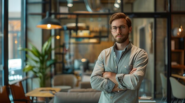 Photo un homme debout dans le bureau