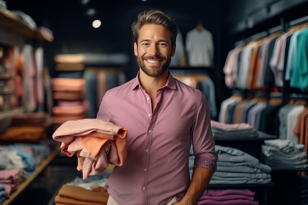 Un homme debout dans un magasin de vêtements