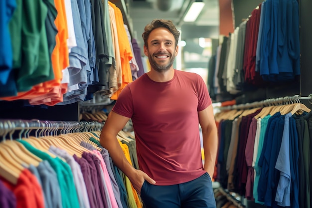 Un homme debout dans un magasin de vêtements