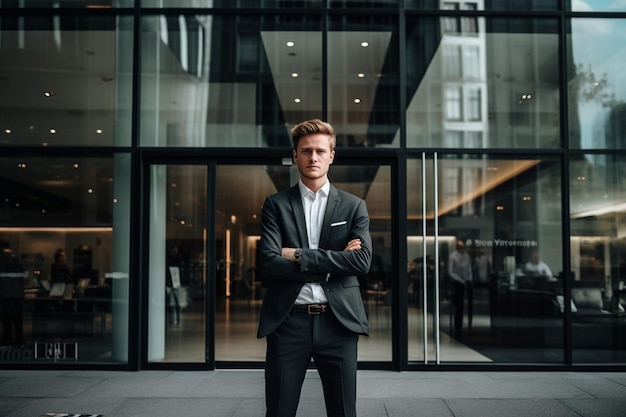 un homme debout devant le bureau