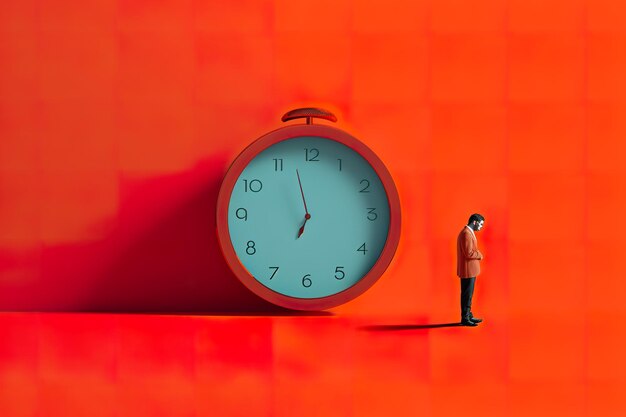 Un homme debout devant une grande horloge image générative ai