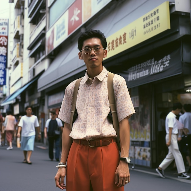 Un homme debout devant un magasin