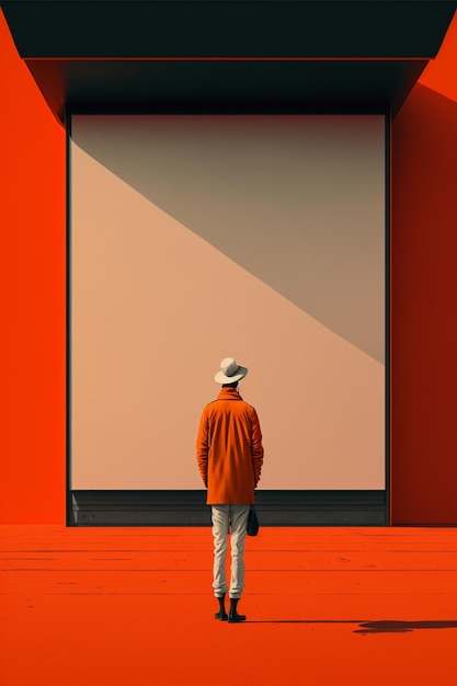 Homme debout devant un mur rouge ai générative