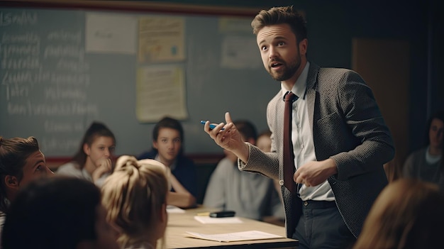 Homme debout devant la salle de classe des élèves