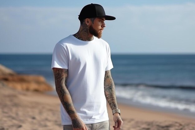 un homme debout sur une plage tenant une planche à roulettes