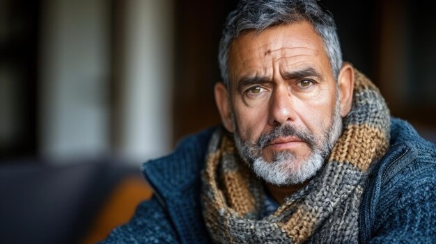 Un homme debout portant un foulard enroulé autour de son cou