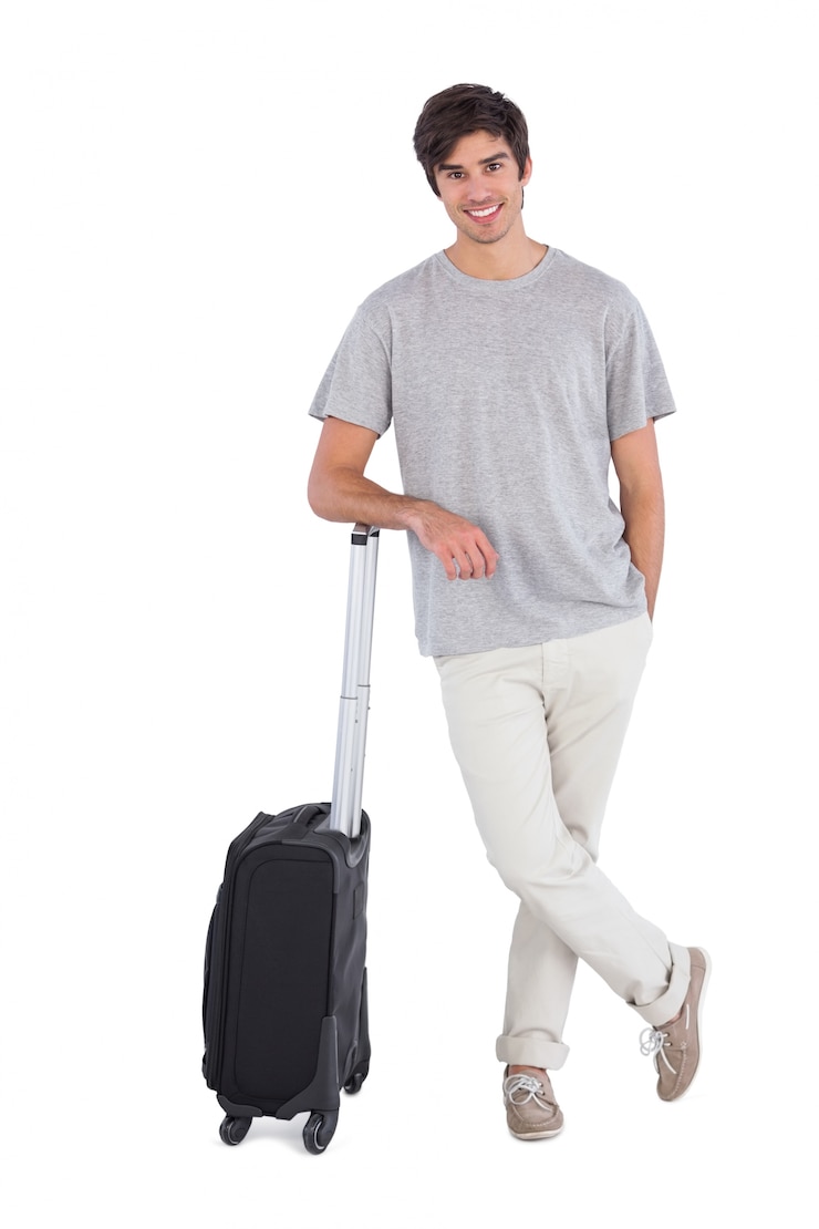 Photo homme debout avec sa valise