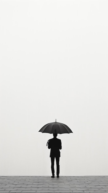 un homme debout sur un sol en brique tenant un parapluie